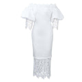 women's new one-line collar lacepatchwork banquet evening dress lantern sleeve ol bridesmaid dress exportdress