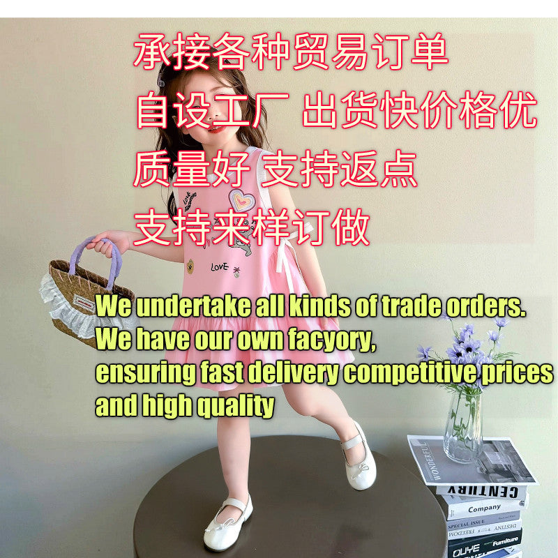 Girls' round neck sleeveless dress - summer  new arrival - kids' cartoon korean style t-shirt dress - cute casual skirt