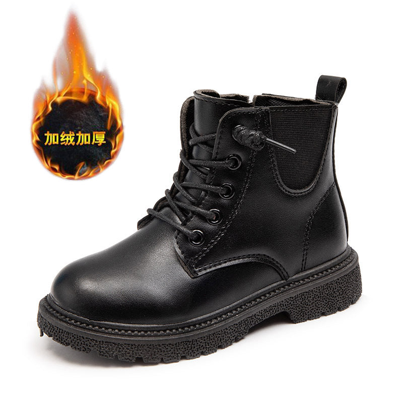 Boys boots velvet leather surface warm British style low-top leather boots winter girls side zipper soft bottom classmate