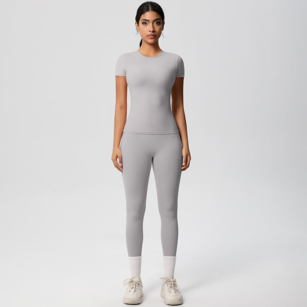 European and american nude feel compression quick-dry short sleeve yoga set - high waist, butt-lifting, outdoor training, running, and fitness activewear