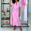 european and american export women's clothing: new summer dresses - french chic solid color tie-waist bubble sleeve maxi dress