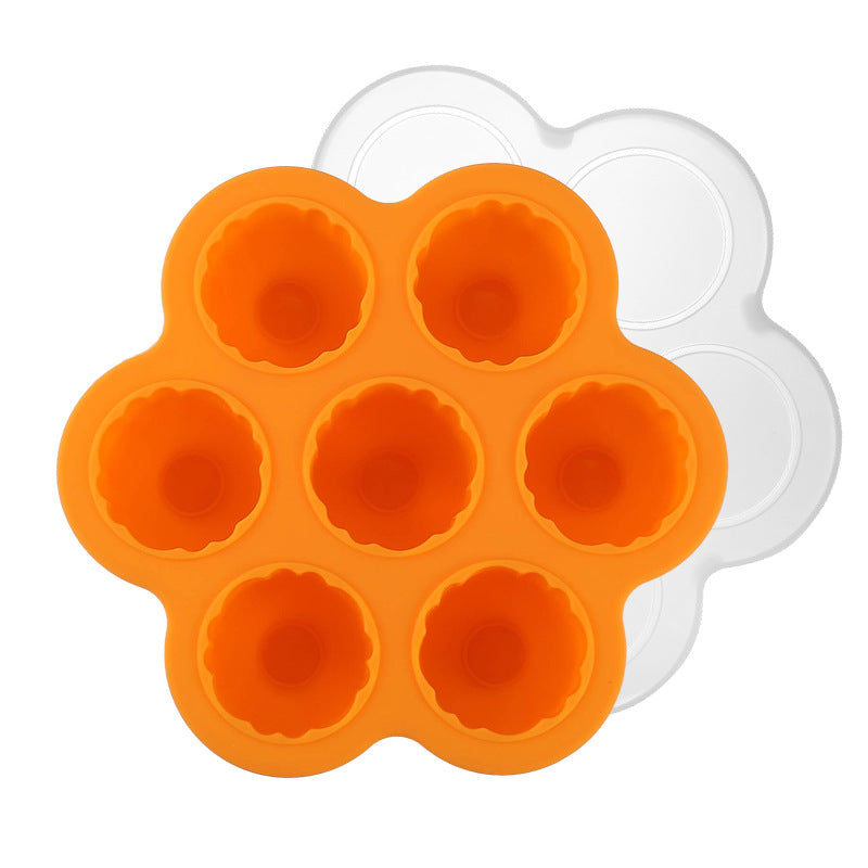 Food-grade silicone 7-cavity grapefruit-shaped jelly mold, home ice cube tray, baby food refrigeration box, ice mold with lid