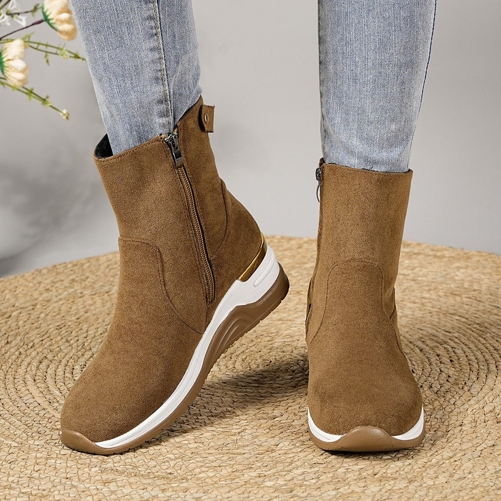 Women's suede wedge ankle boots -   autumn new collection - side zipper, slimming, chunky sole, plus size fashion boots - size 43