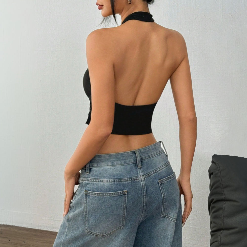 spring/summer new arrivals: tk  women's american sweet & spicy style t-shirt - backless, designer cropped top with a beautiful back detail