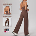 pure color brushed beautiful back tight strap halterhigh waist yoga suit sports running fitness two-piece set