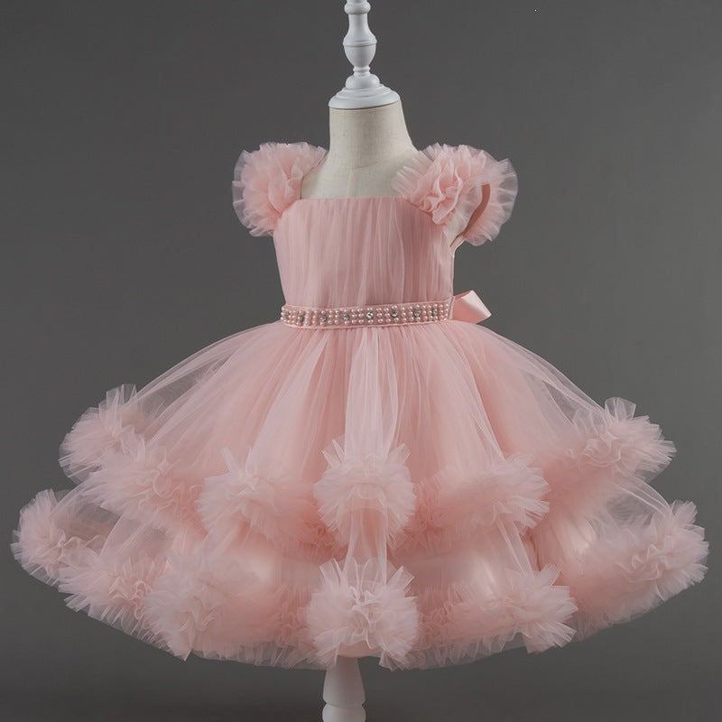 Performance catwalk girls birthday princess dress puffy skirt women's stage kids baby performance costume one year old dress model