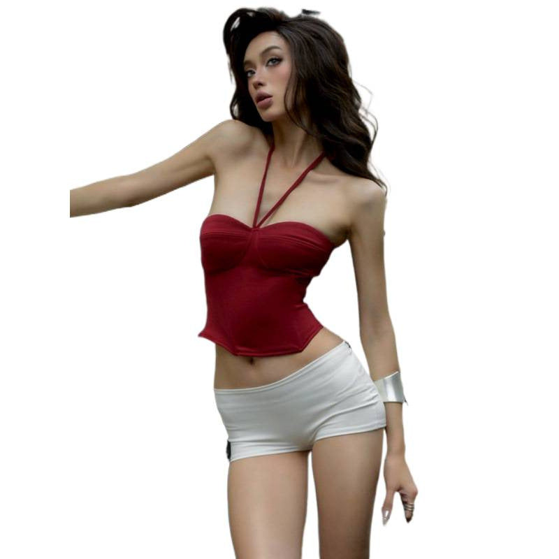 Hot-selling european and american women's spring  new arrivals: sexy, spicy, one-shoulder halter neck solid color basic inner layer top