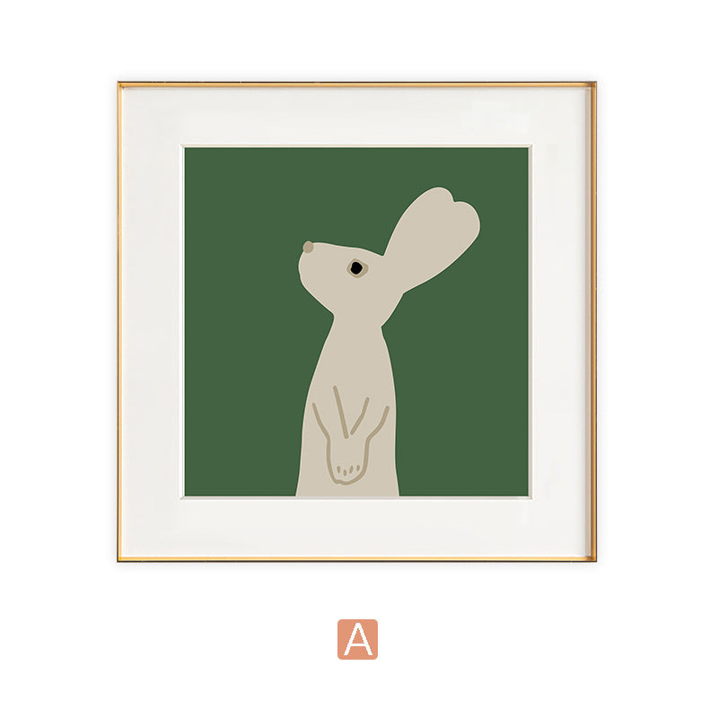 Nordic children's room bedroom bedside living room decorative painting cartoon animal green rabbit hanging painting cardboard photo frame painting