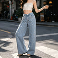 European and american style women's high-waisted wide-leg jeans - beaded, washed, loose-fit, and drapey denim pants for cross-border e-commerce
