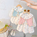 Sweet girls' dress: new autumn  collection - trendy cartoon graffiti faux two-piece dress, korean style fashion