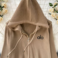 Women's casual activewear two-piece set: fall/winter letter embroidered zip-up hoodie knit sweater jacket & wide-leg pants