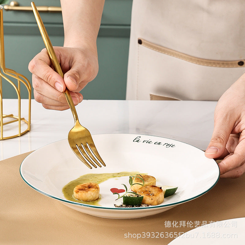 Creative nordic dinnerware western plate steak plate - instagrammable european style white ceramic popular home dinner plate