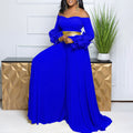 C8611   new fashion one-shoulder ruffle sleeve solid color pleated wide-leg african jumpsuit