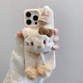 Leather texture apple 16 pro phone case, iphone 13/14 drop-proof, apple 17 plush hat kt design