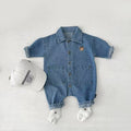 Newborn baby denim romper - korean style, unisex, spring/autumn outfit for crawling and outdoor wear