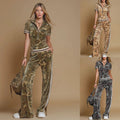 Tk tmeu supply new arrival women's clothing three stripes camouflage american street retrostraight-legcasualtwo-piece set