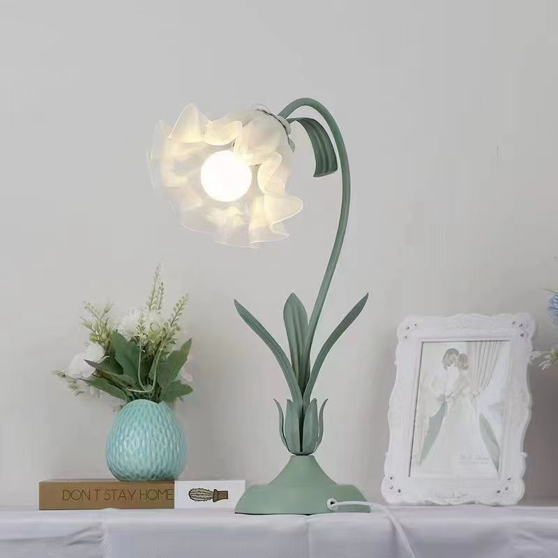 Cream romantic table lamp - bedroom bedside lamp - trendy girl birthday gift - popular european style floral ambient light