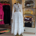 European and american women's clothing  autumn new sweet and fresh stand collar lace patchwork blouse high waist midi skirt two-piece set
