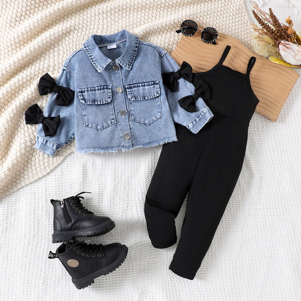 Kids clothing  cross-border new arrivalfashionspring & fallgirl denim long sleevesoutwear one-piece pants