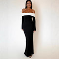 Exportfashion style winternew arrival women's fashioncontrast color one shoulder silmlong sleeves hip-covering mermaiddress women