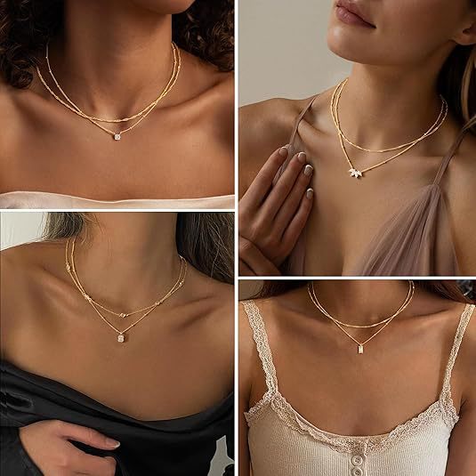 Exquisite half-double-layer single diamond titanium steel necklace for women elegantaccessible luxuryclassy stacking gold beads clavicle jewelry chain necklace