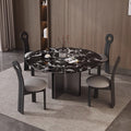 Black rose natural marble round dining table - italian minimalist style, modern designer luxury stone dining table