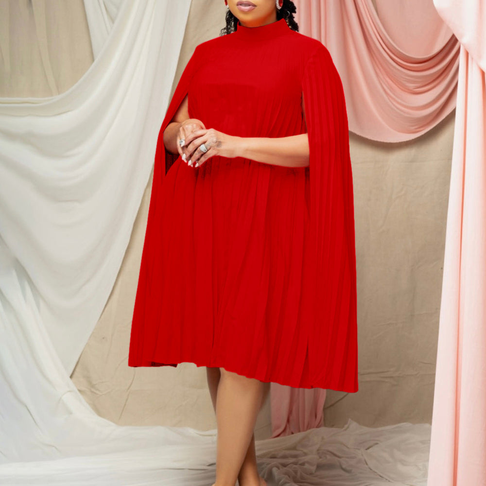 European and american women's clothing  spring new fashion loose elegant cape pleated plus size batwing sleeve export dress