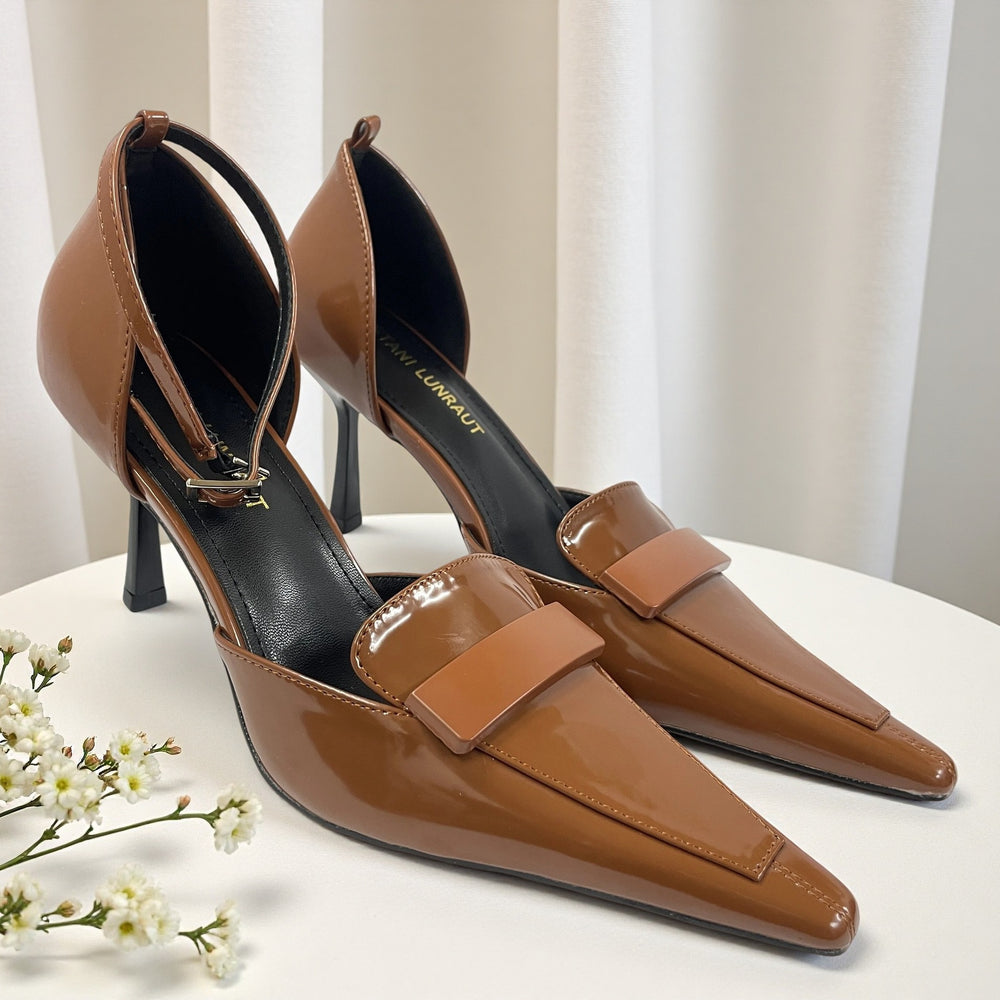 Yangshulin small square toe brown high heels women's stiletto heels 2026new arrivalelegant side empty flats women's shoes high heel sandals