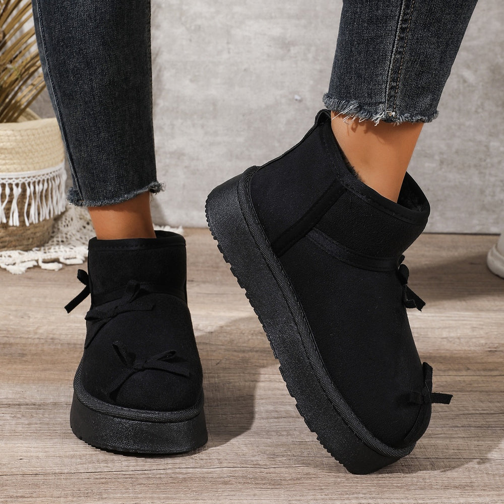 Plus size women's snow boots for export - new autumn/winter  collection: fleece-lined, extra thick, warm, slip-on cotton shoes with bow detail