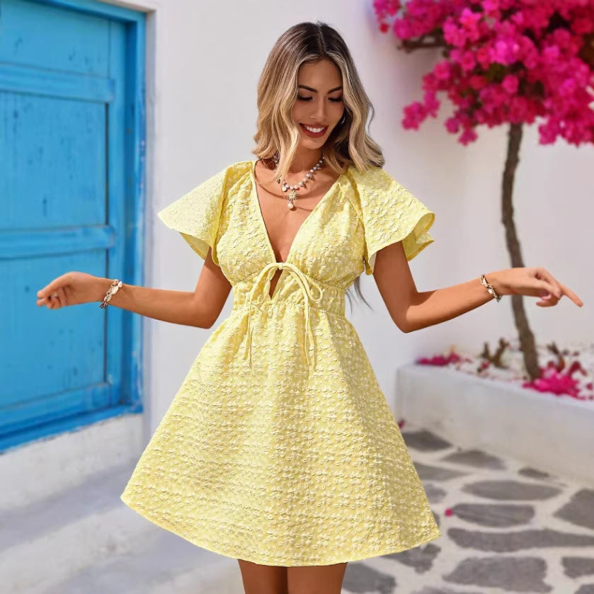 new cross-border fashion women's summer v-neck loose fit comfortable casual dress - ready to ship for  (us/europe)