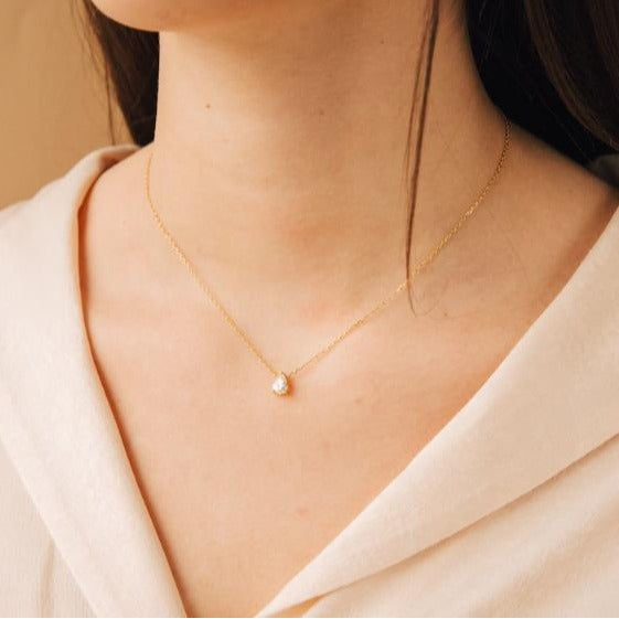 fashion teardrop diamond necklace, luxury copper diamond-set choker, water drop pendant, everyday versatile jewelry wholesale
