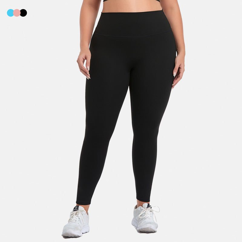 European and american plus size high-waisted tummy control yoga pants for women, triple-stitched butt-lifting elastic workout leggings, running fitness pants