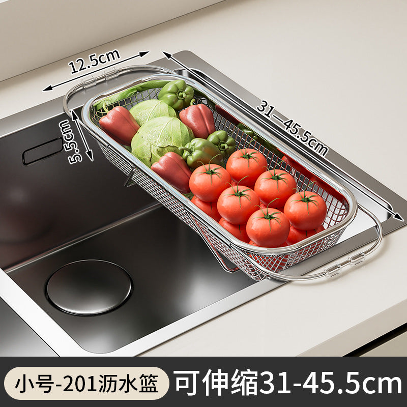Stainless Steel Drain Rack Kitchen Telescopic Sink Dish Rack Sink Vegetable Wash Basin Dishes and Chopsticks Water Filter Dishes Dishes Dishes Storage Basket