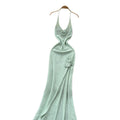 Fashionins pure lust hot girl halter suspender flower knittingdress female sense of design slit waist long skirt