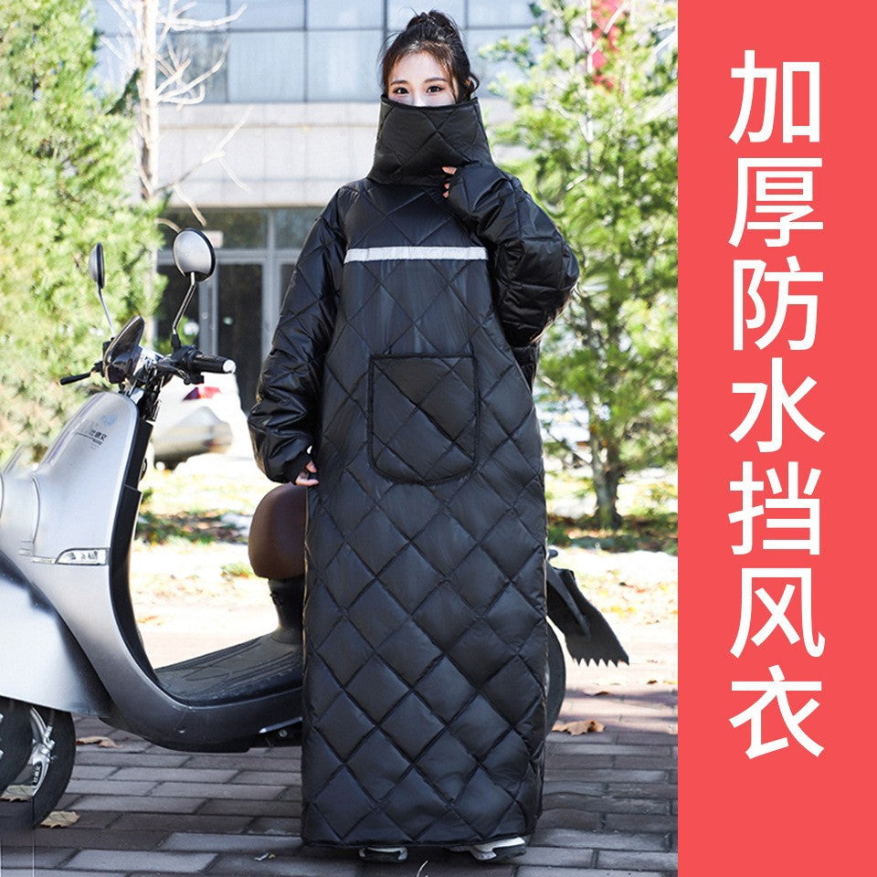 Winter windbreaker waterproof windproof winter cycling thickened fleece electric vehicle battery motorcycle riding cold weather protection suit
