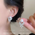 Zircon tassel pearl stud earrings-pd012 silver