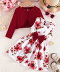 spring/autumn collection: girls' colorful suspender dress + solid color cardigan - new fashionable and elegant baby outfit