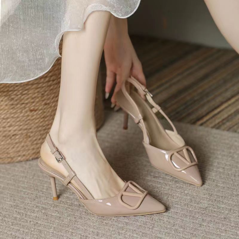 High heels women's french spring summerflats wedding shoes plus size fashion 2025 nude tweed styleeasiest for match stiletto toe