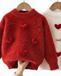 Girlsweaterthickened winternew arrivalkidsk-stylestereo heart imitation mink velvet knitted sweatersuit