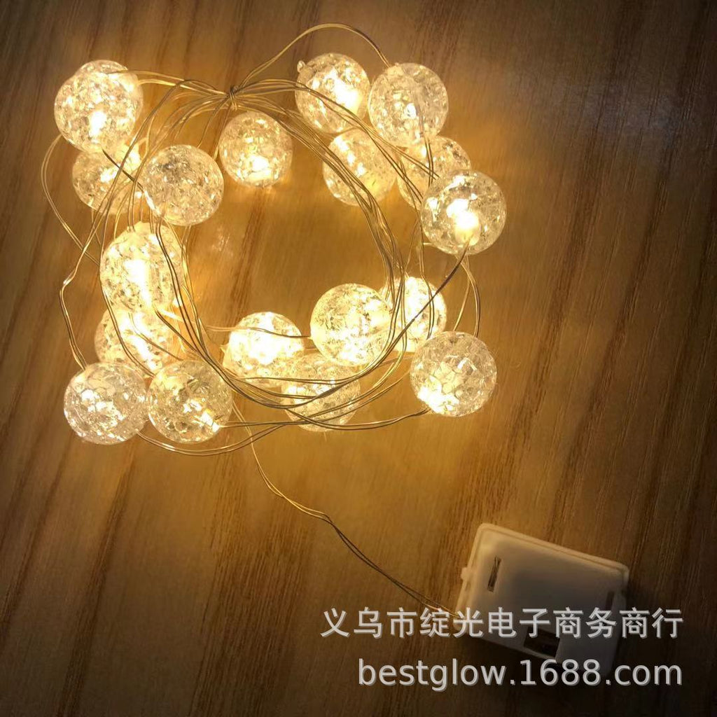 Cross-border new crack bead copper wire lamp bead round bead small ball light string set props flower gift box light string