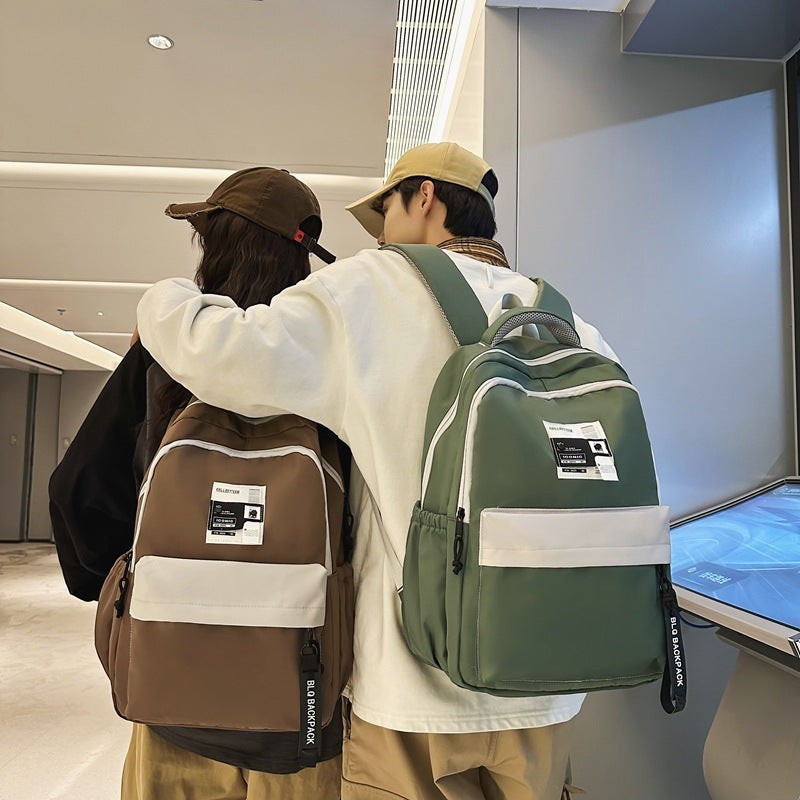 Solid color female Korean version backpack, campus style, junior high school, high school student schoolbag, female simple large-capacity flat backpack