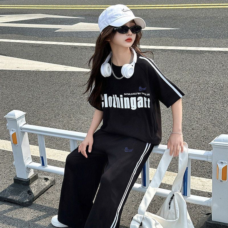 Girls' summer outfit set  new korean style chic lightweight two-piece set for older girls and children's casual sportswear