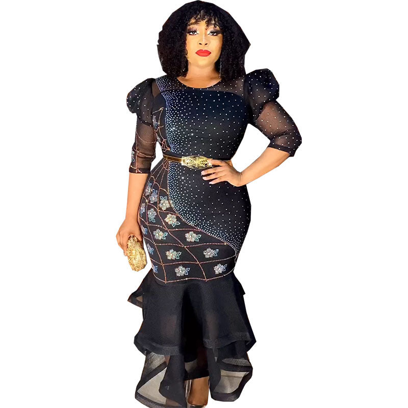 new african cross-border fashionable slim-fit sequin evening dress gown