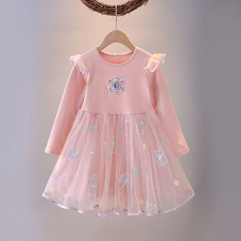 Girls' dress  spring/autumn new fashionable baby girl elsa princess dress kids mesh skirt trendy