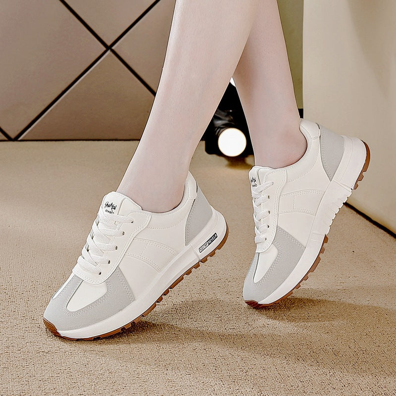 plus size women's shoes - new spring/autumn leather sneakers - korean style versatile flat casual soft sole running shoes