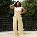 European and american women's clothing  autumn new collection: sweet and fresh striped vest top and high-waisted straight-leg pants two-piece set