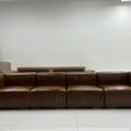 American retro sofa cigar bar living room small apartment straight row genuine leather sofa tofu block sofa module new style