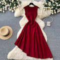 French sleeveless a-line dress women's summer red high waist waist large swing elegant vest dress classy sense