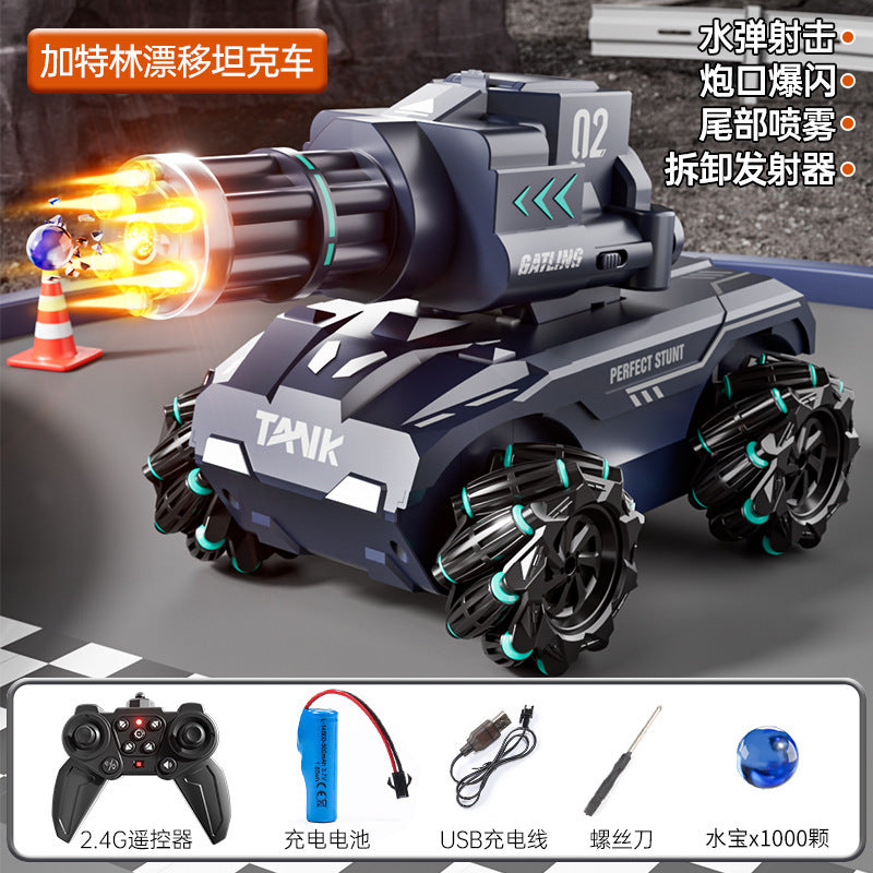 Wholesale cross-border remote control toy cars: stunt electric spray water bomb launcher tank with lights and music for kids