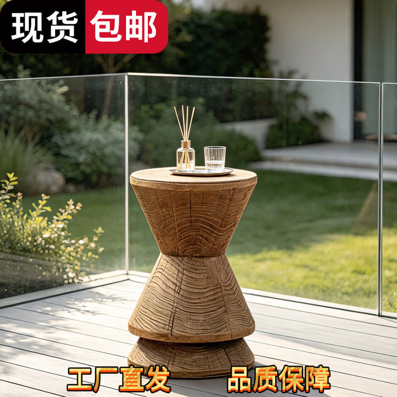 Wabi-sabi style side table, garden outdoor courtyard imitation solid wood pier, b&b art living room imitation log stool